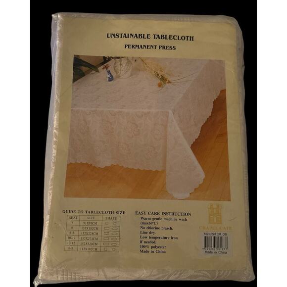 Chapel Gate 60 X 90 Inch Ivory Unstainable Tablecloth Permanent Press Square - Picture 7 of 8